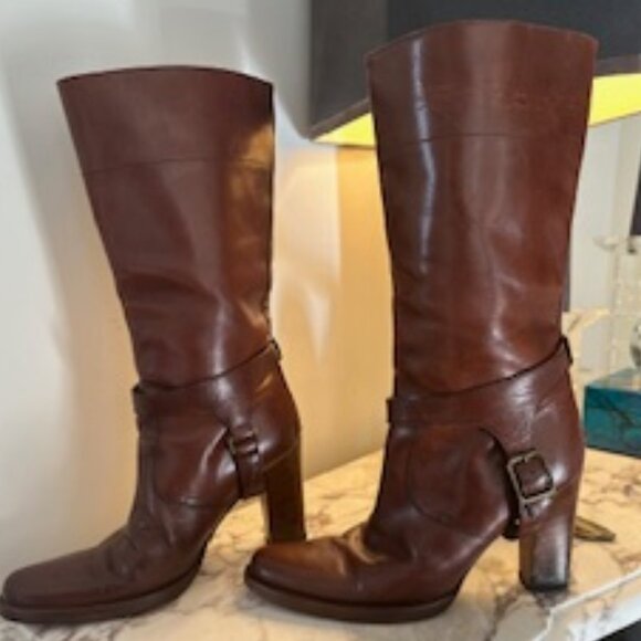 VINTAGE RARE MIU MIU Harness Italian Leather Heeled Luxury Boots - Size 8/8.5 N - Picture 9 of 16